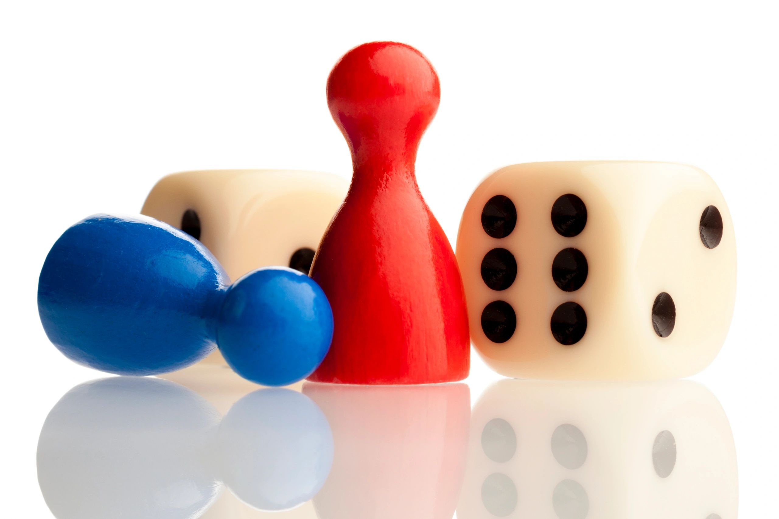 Game pawns and dice close-up