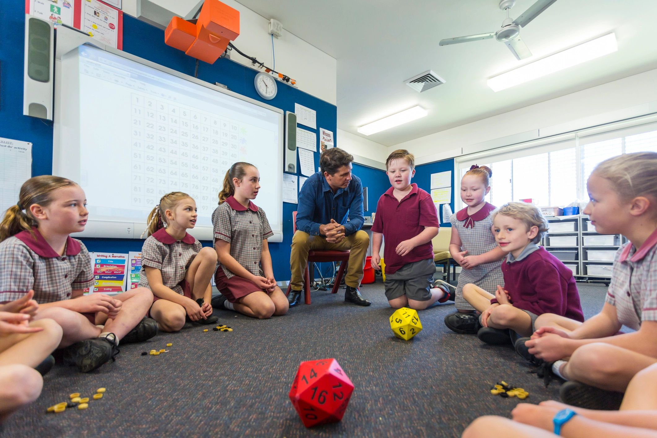 Children playing a dice-based classroom game